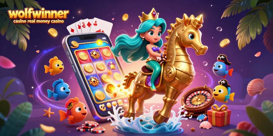 Engage in thrilling gameplay with wolfwinner casino real money casino, featuring a mermaid princess and gaming elements.